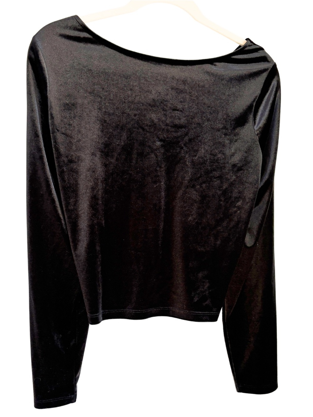 Wild Fable Black Velour Open Back Tie Top XL Long Sleeve Boat Neck Crop Witchy